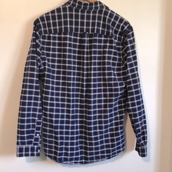 FRANK and Oak Blue plaid long sleeve button front shirt size Large - Picture 5 of 10